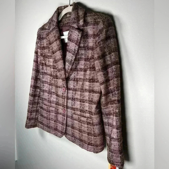 Votre Nom Wool Blend Plaid Tweed Blazer Plum Pink Sparkle Women’s Size 6 - Picture 6 of 15